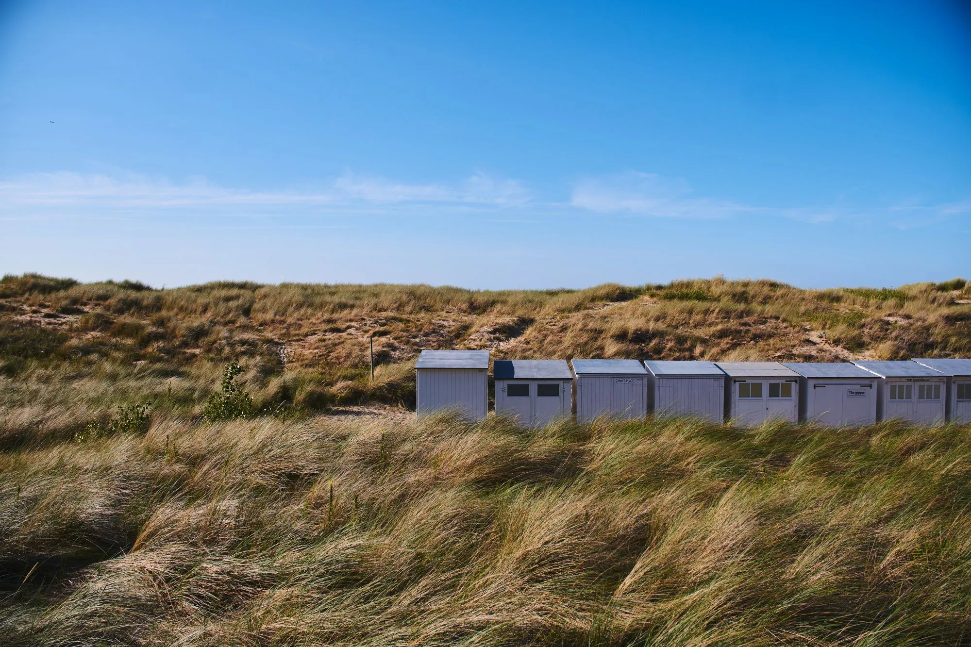 Strandcabines tussen de duinen bij Knokke-Heist
